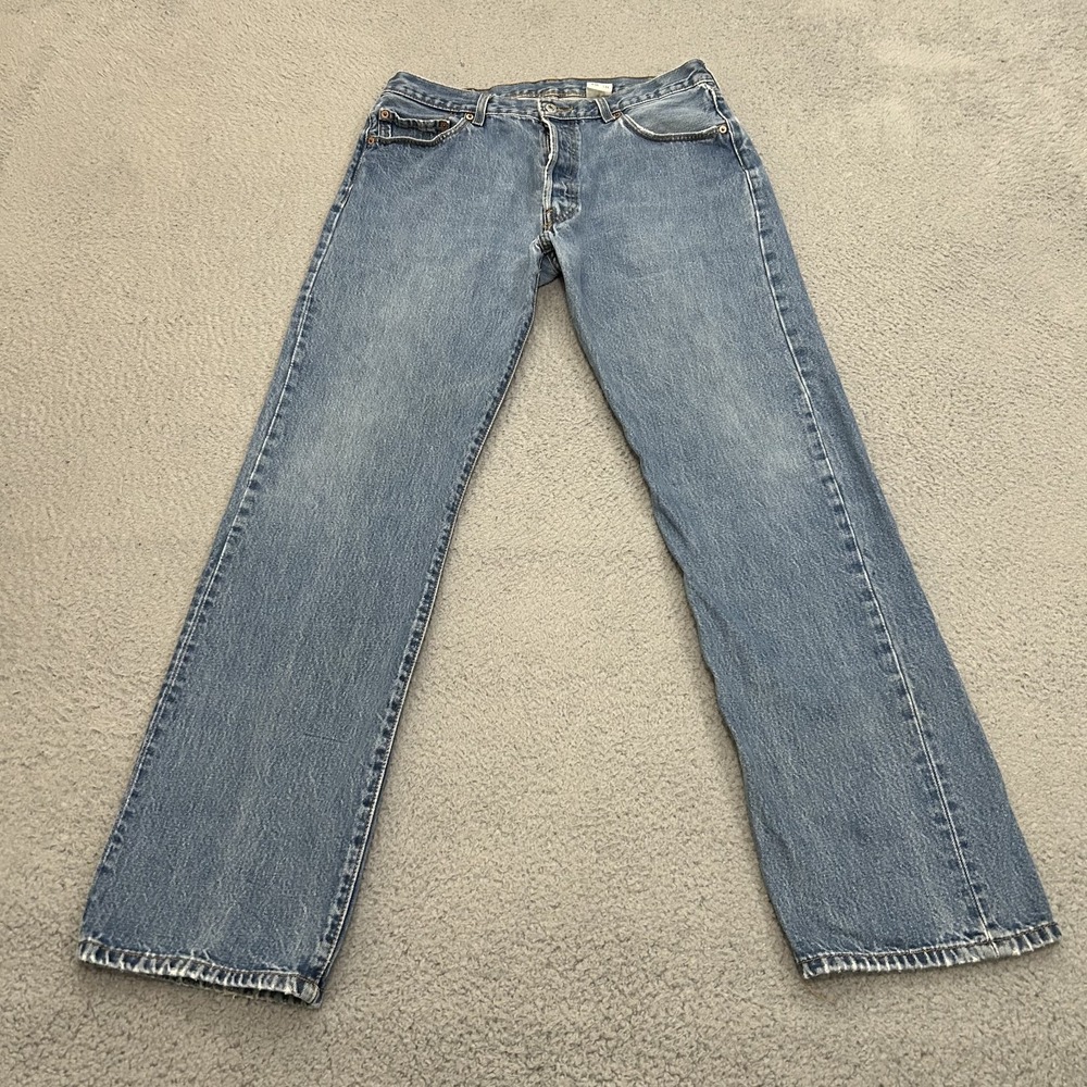 Vintage Levis Jeans Mens 36x34 Blue Denim 501 Straight Leg Button Fly Light Wash
